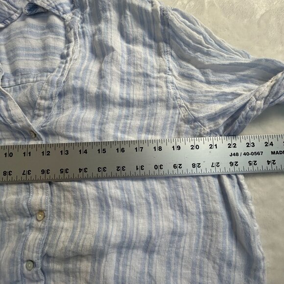 Sigrid Olsen Womens Blue & White Striped Linen Button-Up Shirt Large Long Sleeve - Picture 6 of 7